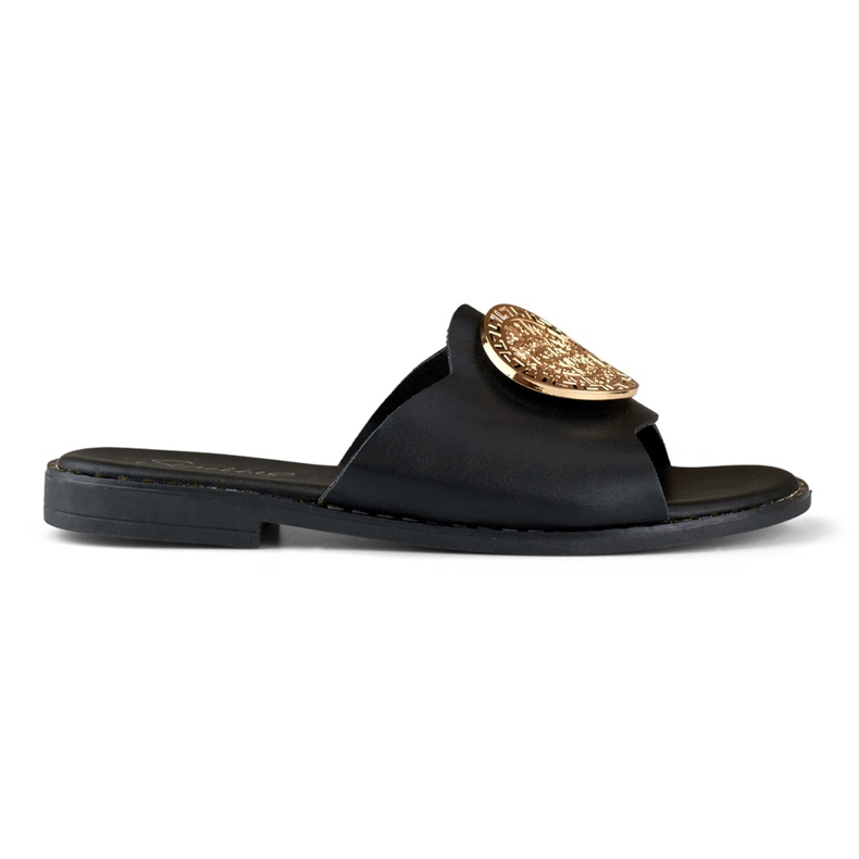 Babouches noires pour femme avec décoration dorée le noir