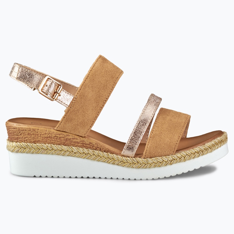 Sandales beiges pour dames sur un coin bas