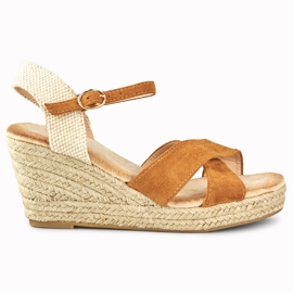 Sandales compensées espadrilles en daim femme brun