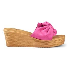 Chaussons femme fuchsia sur talon compensé confortable rose Chaussons femme fuchsia sur talon compensé confortable rose