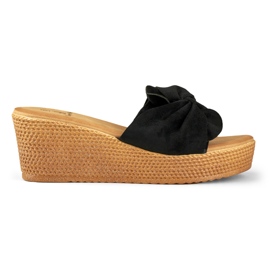 Pantoufles noires pour femmes sur un talon compensé confortable le noir