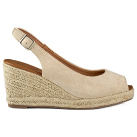 Espadrilles compensées en daim beige femme