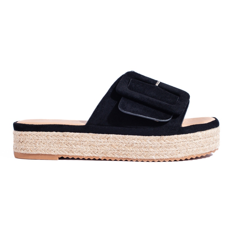 Glissières d'espadrilles en daim noir sur la plateforme Shelovet le noir