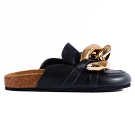 Claquettes noires avec une grosse chaîne Shelovet le noir Claquettes noires avec une grosse chaîne Shelovet le noir
