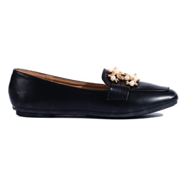 Mocassins noirs pour femmes avec une décoration dorée de Shelovet le noir Mocassins noirs pour femmes avec une décoration dorée de Shelovet le noir