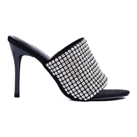Elégantes sandales à talons noires Shelovet avec zircons