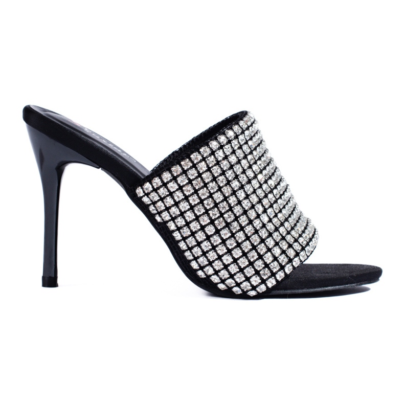 Elégantes sandales à talons noires Shelovet avec zircons le noir