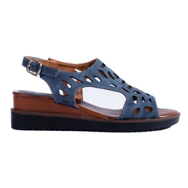 Sandales compensées ajourées bleu marine pour femme de Daszyński