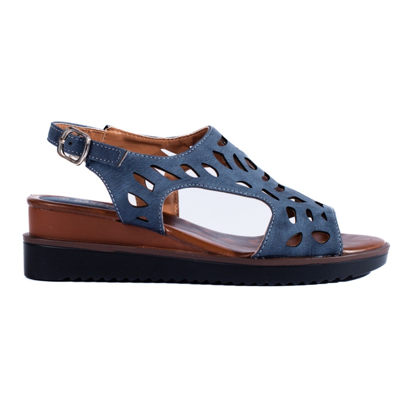 Sandales compensées ajourées bleu marine pour femme de Daszyński