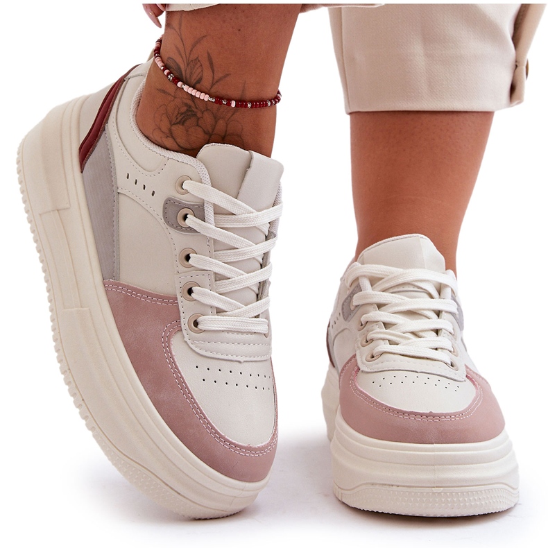 FJ1 Chaussures De Sport Pour Femme Sur Une Plateforme Massive Blanche Et Rose Gemma