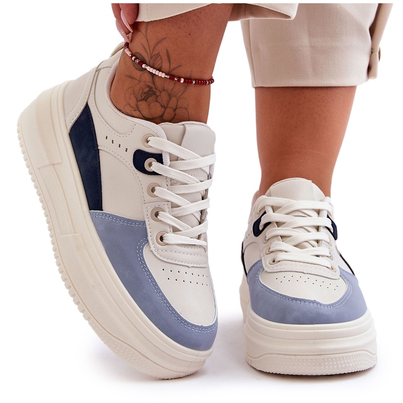 FJ1 Chaussures De Sport Pour Femme Sur Une Plateforme Massive Blanche Et Bleue Gemma FJ1 Chaussures De Sport Pour Femme Sur Une Plateforme Massive Blanche Et Bleue Gemma