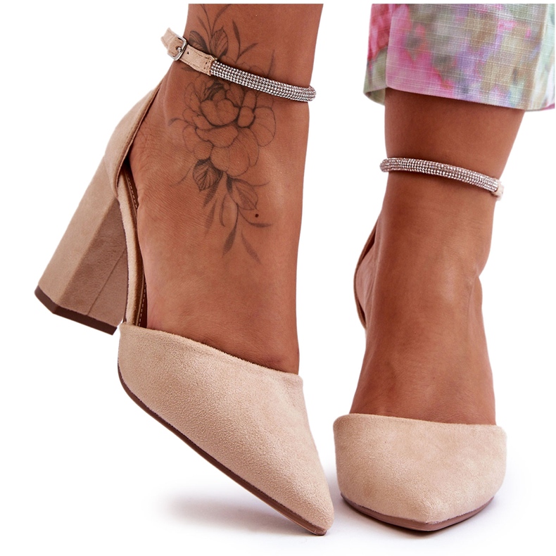 Escarpins Daim Avec Strass Diamant Beige