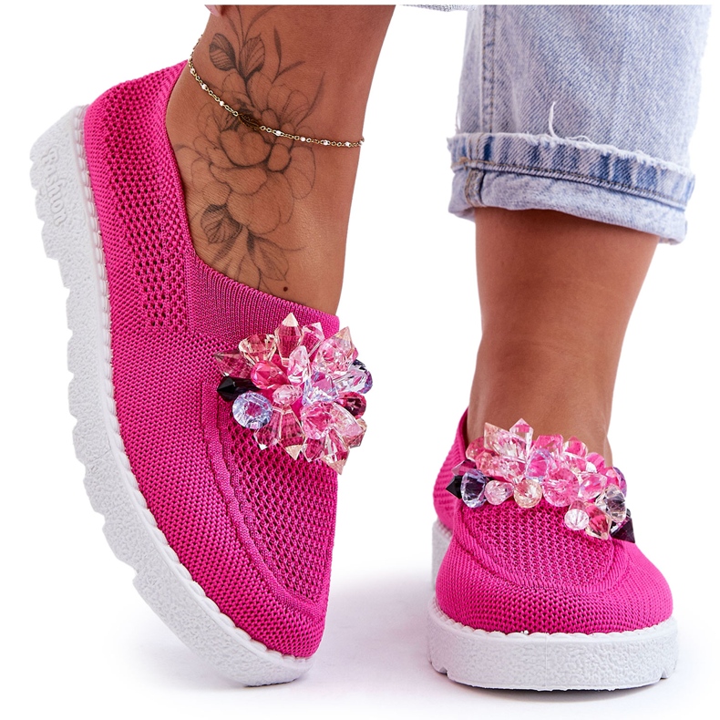 PM1 Baskets à enfiler pour femmes avec pierres Fuchsia Simple rose