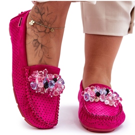 PM1 Mocassins en daim à la mode avec des décorations fuchsia delima rose