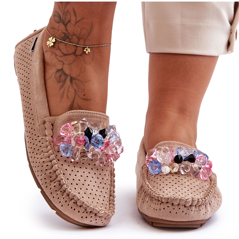 PM1 Mocassins tendance en daim avec ornements Delima beiges