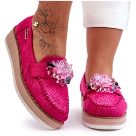 PM1 Mocassins Plateforme Femme Avec Pierres Fuchsia Elonore rose