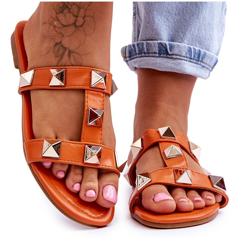 Flip pour femmes -flops avec de grands goujons orange