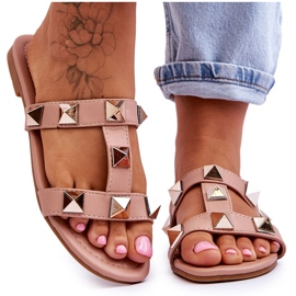 Slippers pour femmes avec de grands goujons nus rose