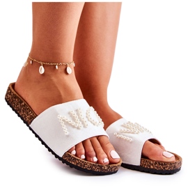 Evento Tongs classiques en daim avec perles, blanc blanche