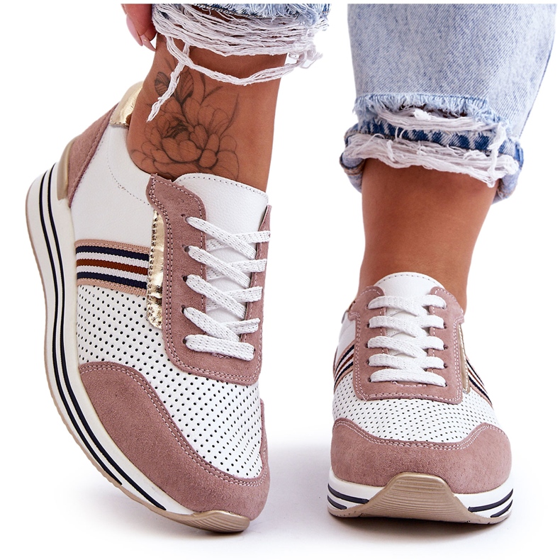 Chaussures de Sport en Cuir S.Barski AL21575 Blanc et Rose blanche