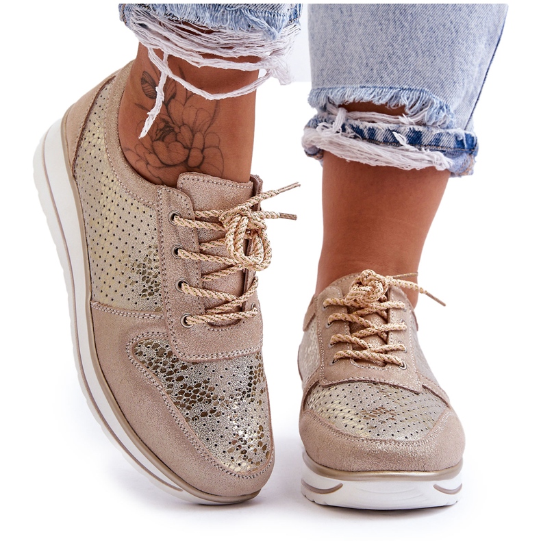 Chaussures De Sport En Cuir Avec Perforation S.Barski AL22246 Or d'or Chaussures De Sport En Cuir Avec Perforation S.Barski AL22246 Or d'or