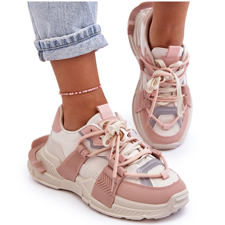 PS1 Chaussures de sport à lacets à la mode pour femmes Beige-Rose Chillout! PS1 Chaussures de sport à lacets à la mode pour femmes Beige-Rose Chillout!