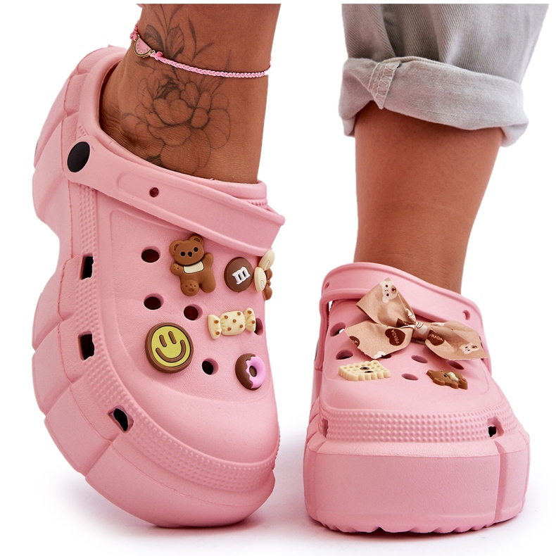 Claquettes En Mousse Pour Femme Crocs Avec Ornements Rose Marlett