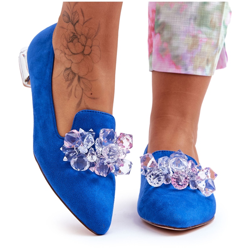 PS1 Mocassins à talons plats ornés pour femmes Bleu Sloane PS1 Mocassins à talons plats ornés pour femmes Bleu Sloane