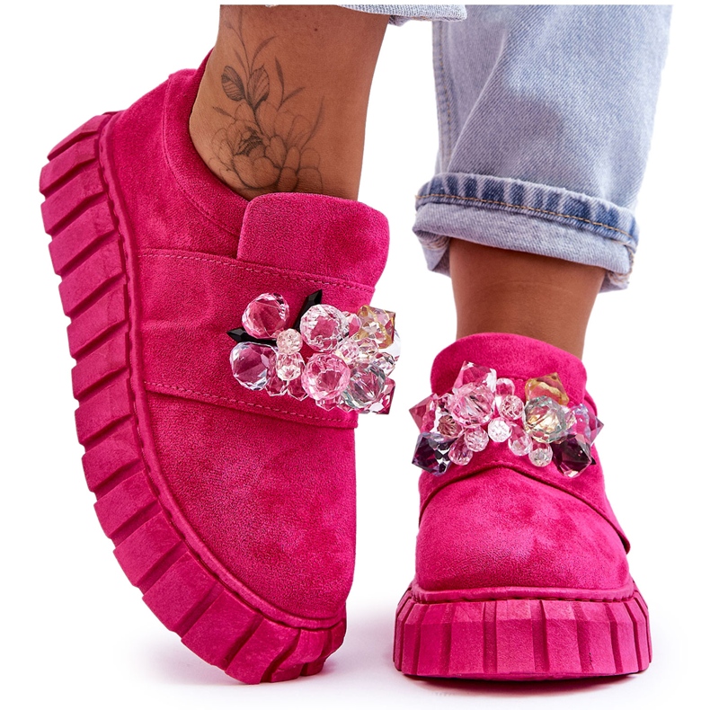 PS1 Chaussures de sport à enfiler à la mode avec décoration de désir fuchsia rose