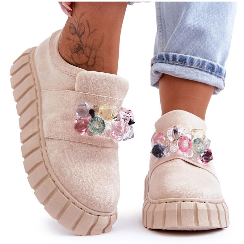 PS1 Chaussures de sport à enfiler à la mode avec décoration de désir beige