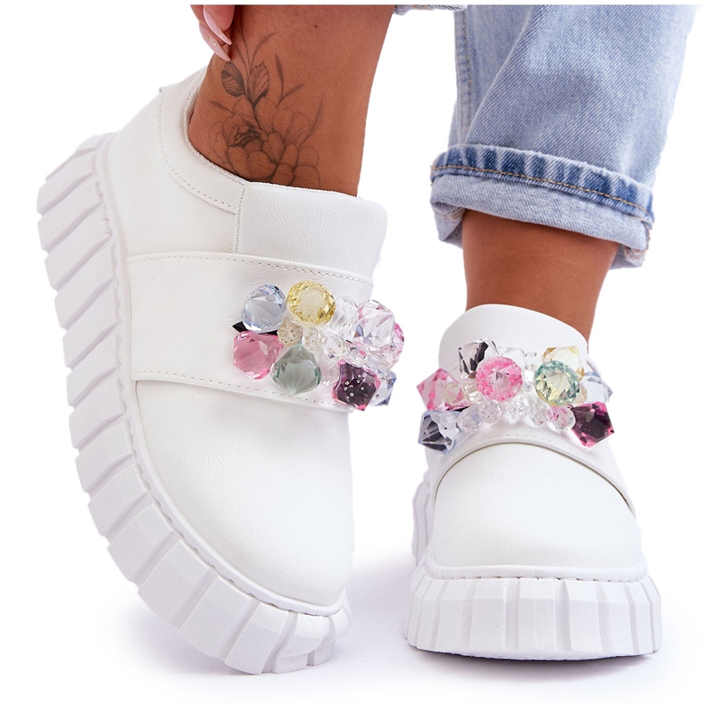 PS1 Chaussures de sport à enfiler à la mode avec décoration de désir blanc blanche