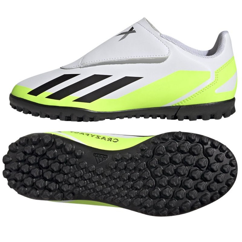 Adidas X Crazyfast.4 Vel Tf Jr IE4060 chaussures de football blanche blanche Adidas X Crazyfast.4 Vel Tf Jr IE4060 chaussures de football blanche blanche