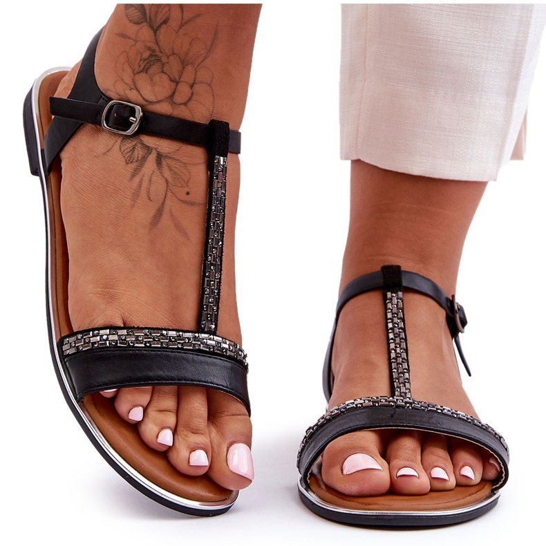 Sandales Penna Cubic Zirconia noires pour femmes le noir