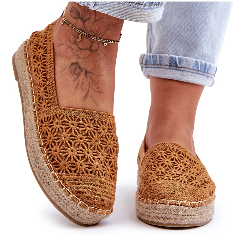 PG1 Espadrilles Femme Camel One Lover Ajourées brun