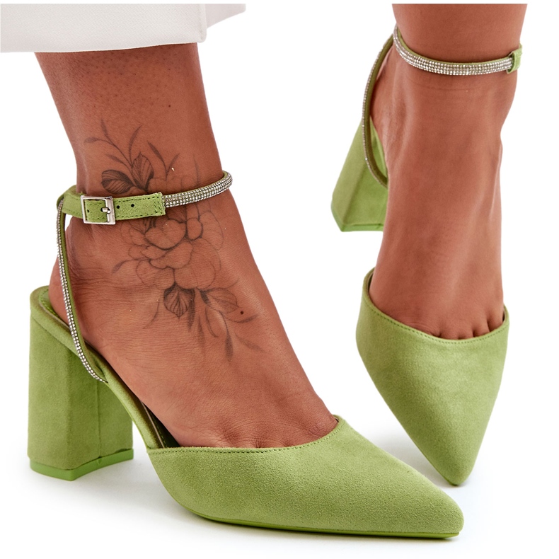 Escarpins En Daim Avec Bande Décorative Vert Lirosa