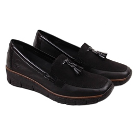 Chaussures compensées en cuir noir pour femmes Rieker 53771 le noir