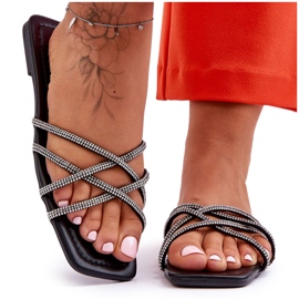 Chaussons Femme Avec Rayures Et Strass Noir Leomi le noir