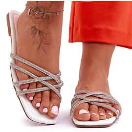 PG1 Sandales à rayures et strass pour femmes Blanc Leomi