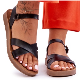 Sandales en cuir noires classiques Talisma pour femmes le noir