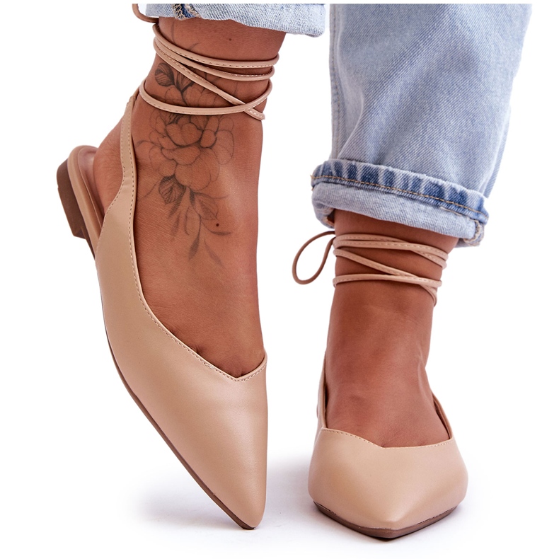 PG1 Ballerines nude Lilly Ann à lacets pour femmes beige