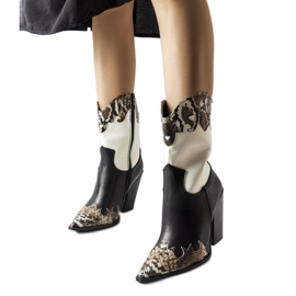 Santiags semi noires et marron avec empiècements serpent le noir Santiags semi noires et marron avec empiècements serpent le noir