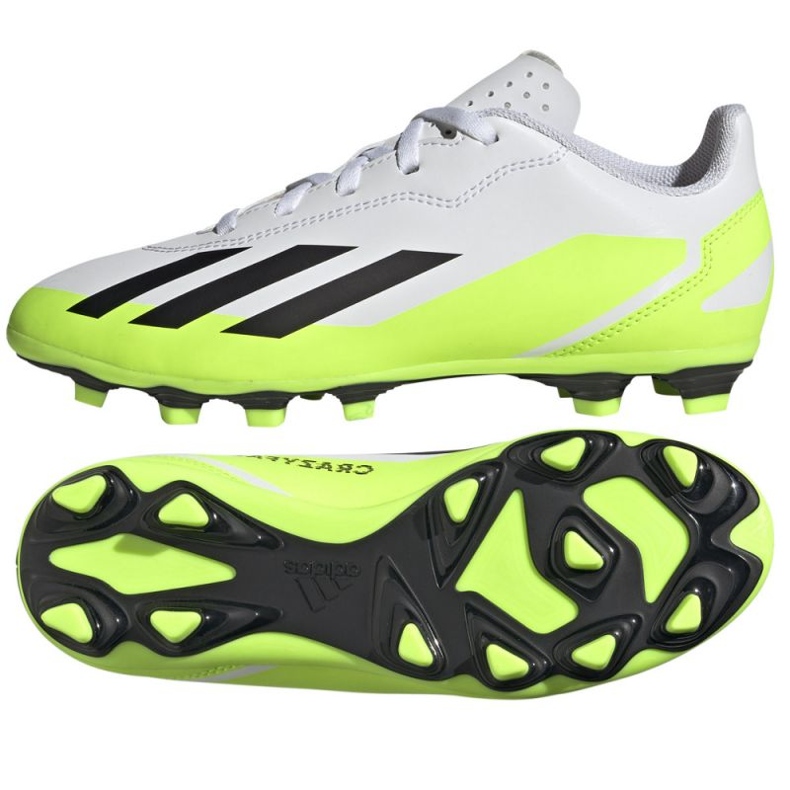 Adidas X Crazyfast.4 FxG Jr IE1588 chaussures de football blanche blanche Adidas X Crazyfast.4 FxG Jr IE1588 chaussures de football blanche blanche