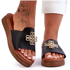 PG1 Chaussons Femme Azera Noirs À Plateforme Avec Décoration