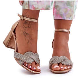 Sandales Petit Talon Avec Strass Or Rose Monra doré