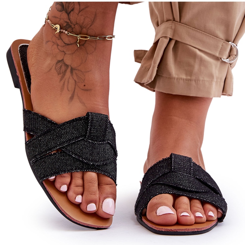 Pantoufles Aversa noires en tissu pour femmes le noir Pantoufles Aversa noires en tissu pour femmes le noir