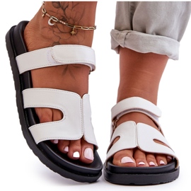 Chaussons Femme Classiques En Cuir Avec Velcro Blanc Amedon