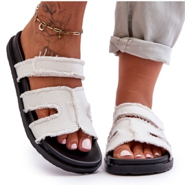 Chaussons Toile Velcro Femme Blanc Lamirose