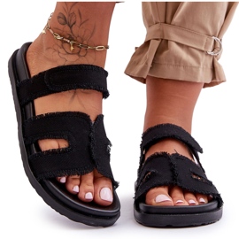 Chaussons Toile Velcro Femme Noir Lamirose