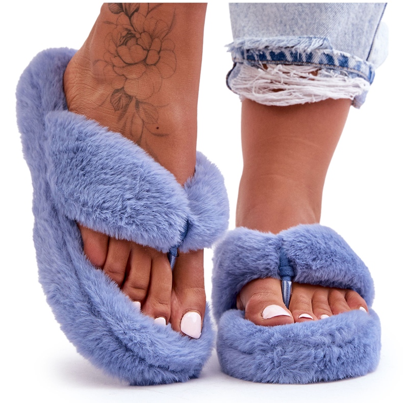 Pantoufles en fourrure pour femmes Pantoufles Elma bleues