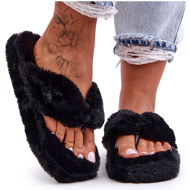 Chaussons Fourrure Femme Chaussons Noir Elma le noir
